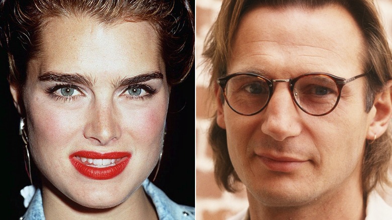 Brooke Shields and Liam Neeson split image