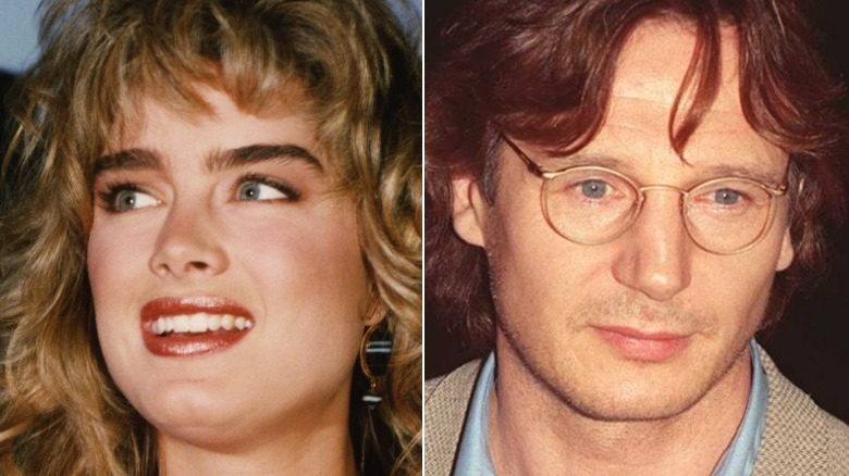 Young Brooke Shields and Liam Neeson split image