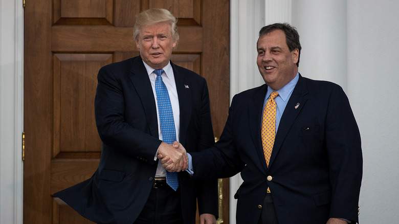 President-elect Donald Trump and New Jersey Governor Chris Christie shaking hands before their meeting