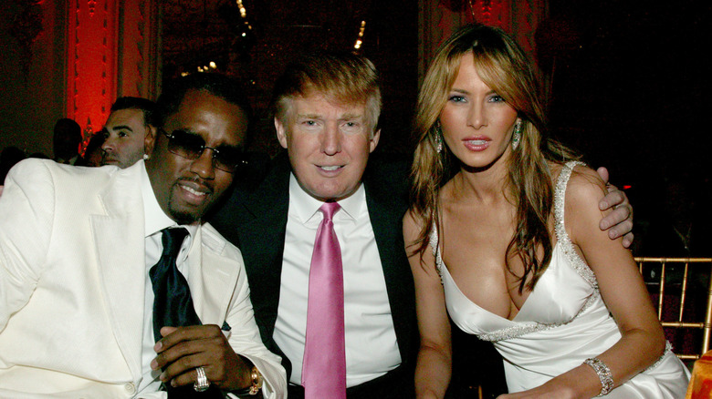 Diddy, Donald Trump, and Melania Trump  sit together at dinner event