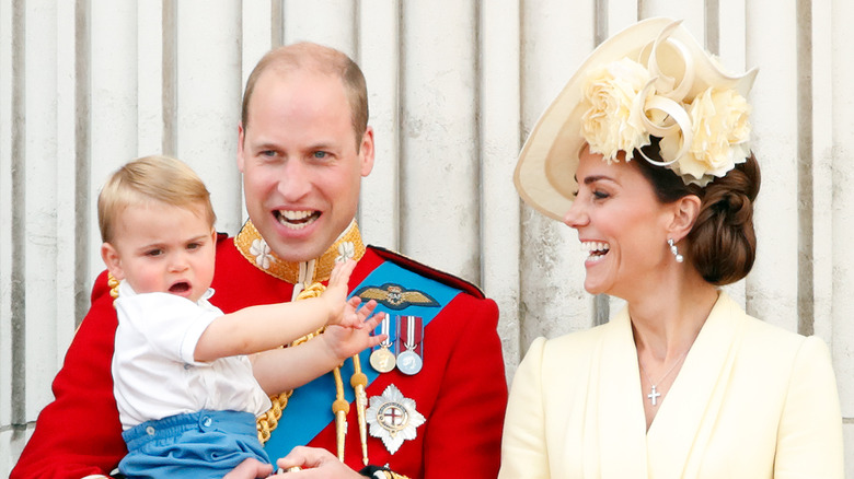 Prince Louis, Prince William, and Kate Middleton laughing at the 2019 Trooping the Colour