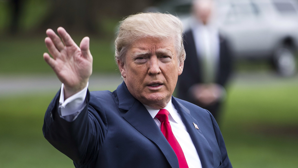 Donald Trump waving to a crowd at the White House