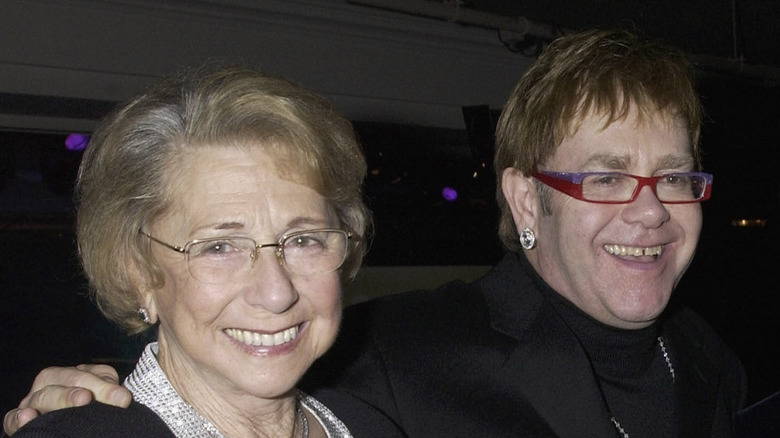 Sheila Farebrother and Elton John smiling