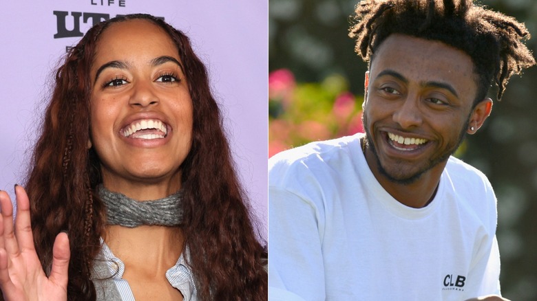 Malia Obama and Aminé laughing split image