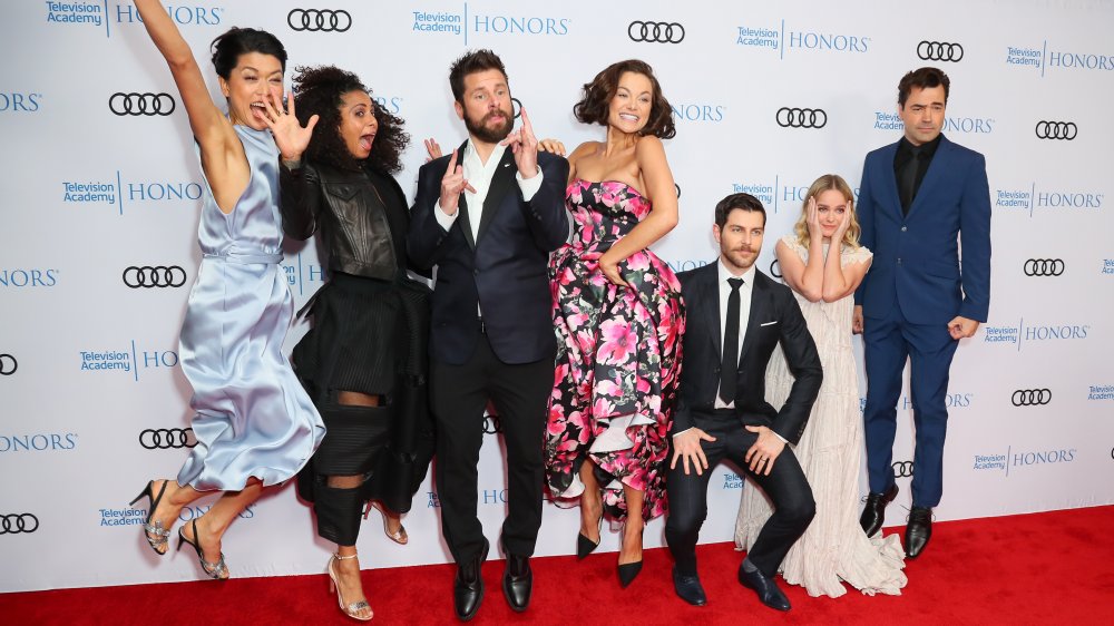 (L-R) Grace Park, Christina Moses, James Roday, Christina Ochoa, David Giuntoli, Allison Miller and Ron Livingston