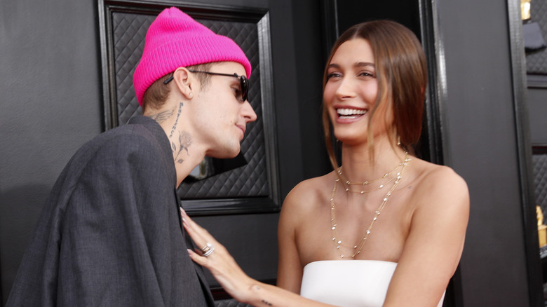 Justin and Hailey Bieber posing