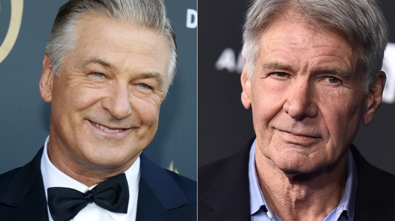 Alec Baldwin and Harrison Ford posing in split image