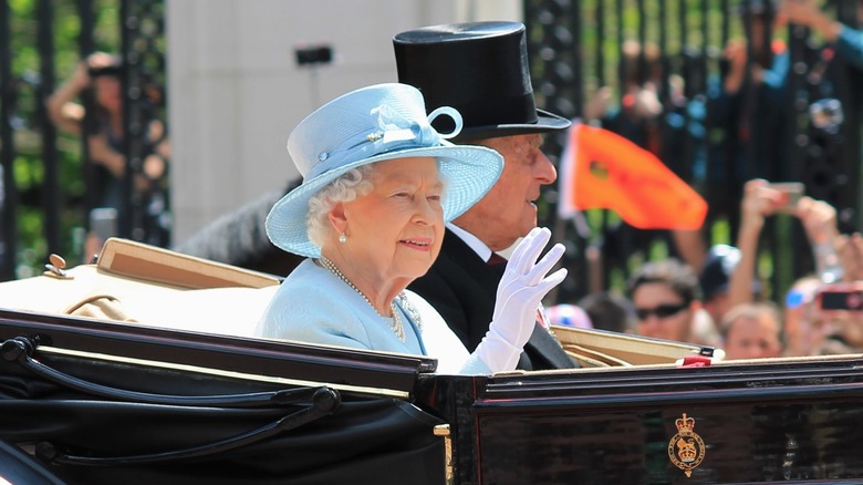 Queen Elizabeth  and Prince Philip outside Buckingham Palace in 2017