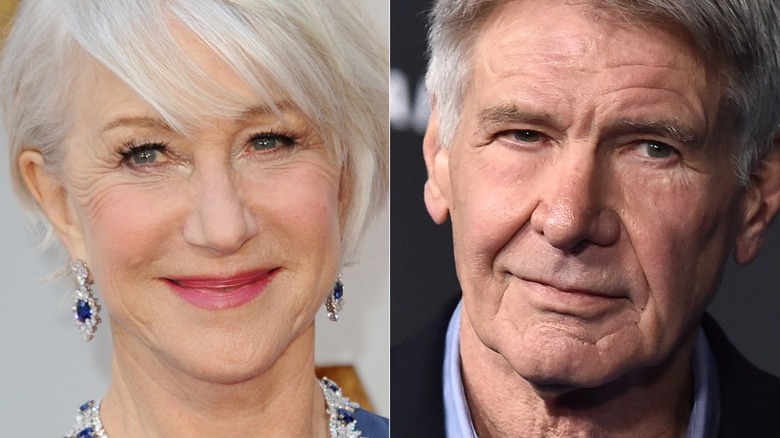 Helen Mirren and Harrison Ford smiling split image