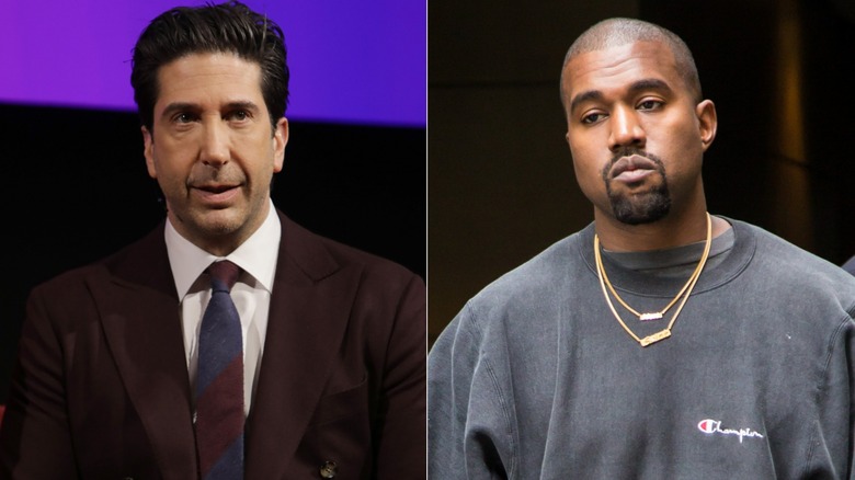 David Schwimmer looking serious, Kanye West looking serious