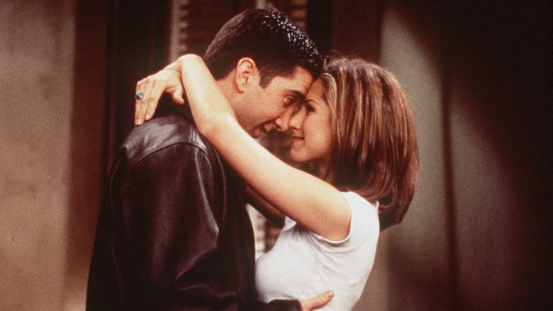 Ross and Rachel almost kissing on Friends