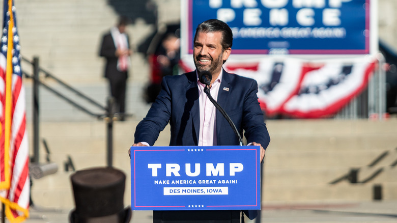 Donald Trump Jr at the Iowa State Capitol campaign rally for his dad 2020