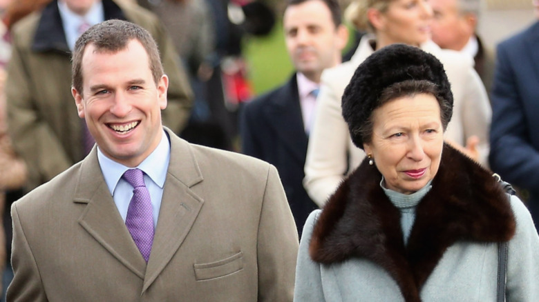 Peter Phillips and Princess Anne smiling 