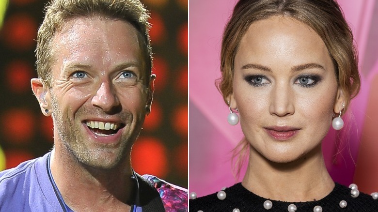 Chris Martin and Jennifer Lawrence image split