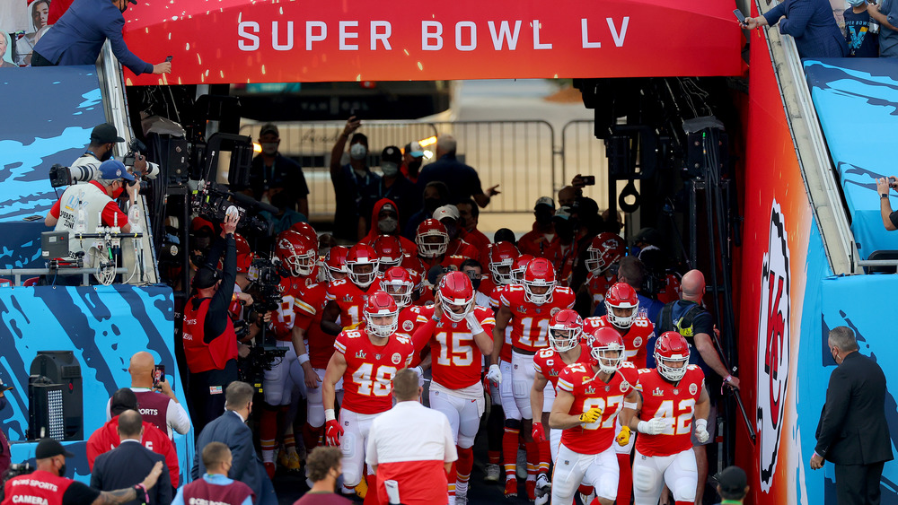 Kansas City Chiefs take the field at the 2021 Super Bowl in Tampa