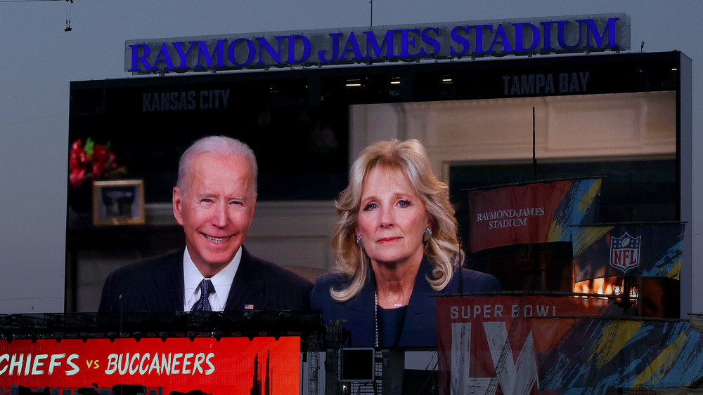 Joe Biden and Jill Biden address the Super Bowl