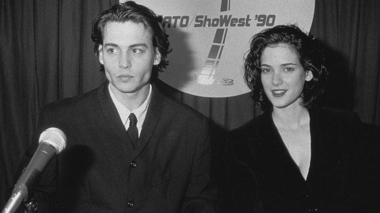 Johnny Depp and Winona Ryder speaking to press in 1990 