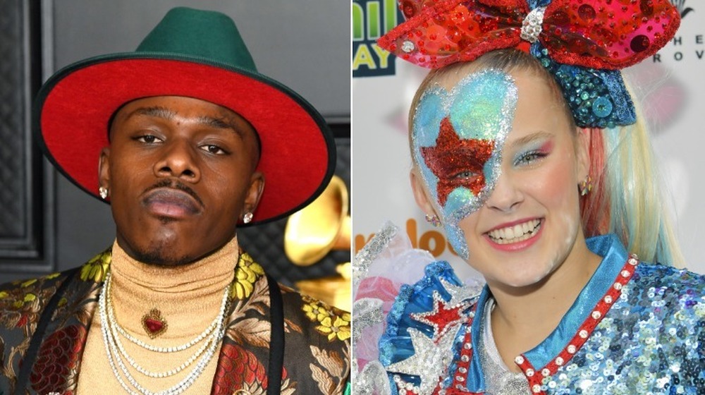 DaBaby and JoJo Siwa posing in split image