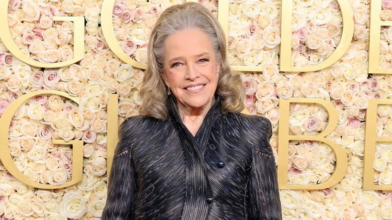 Kathy Bates smiling at the 2025 Golden Globes red carpet