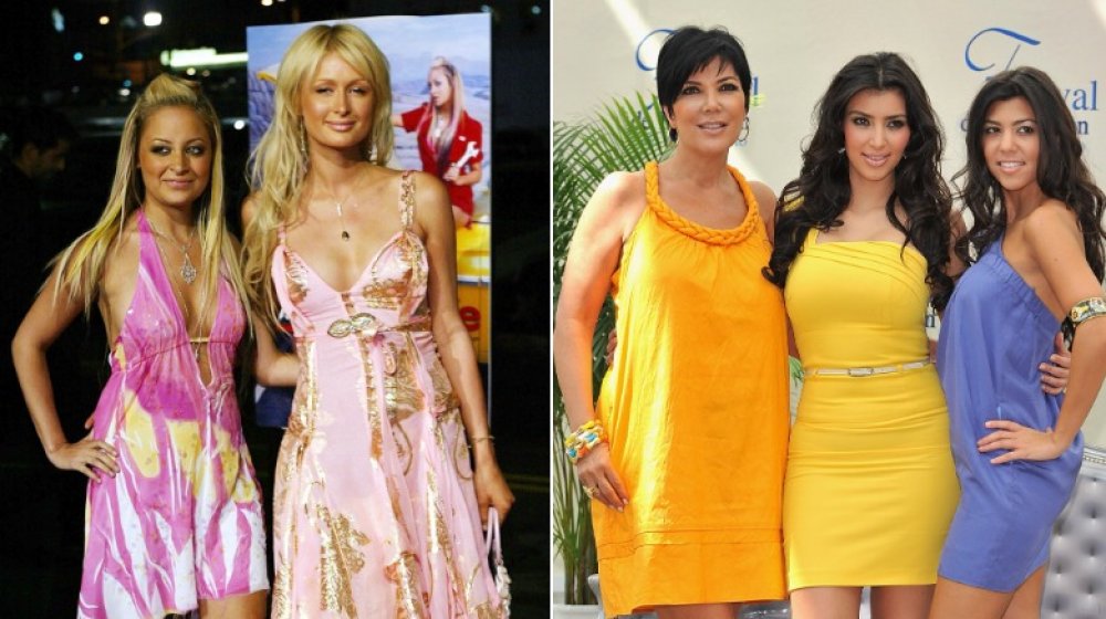 Nicole Richie and Paris Hilton; Kris Jenner, Kim Kardashian, and Kourtney Kardashian; split images