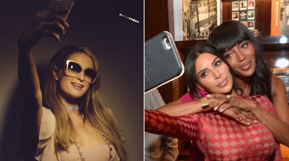 Paris Hilton taking a selfie; Kim Kardashian and Naomi Campbell taking a selfie