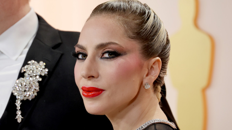 Lady Gaga wearing red lipstick