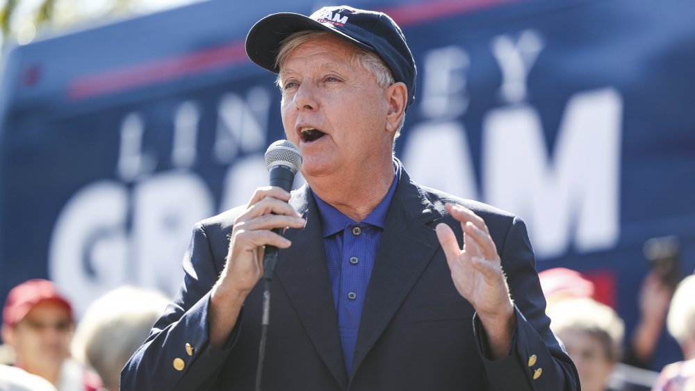 Lindsey Graham speaking at a campaign event 