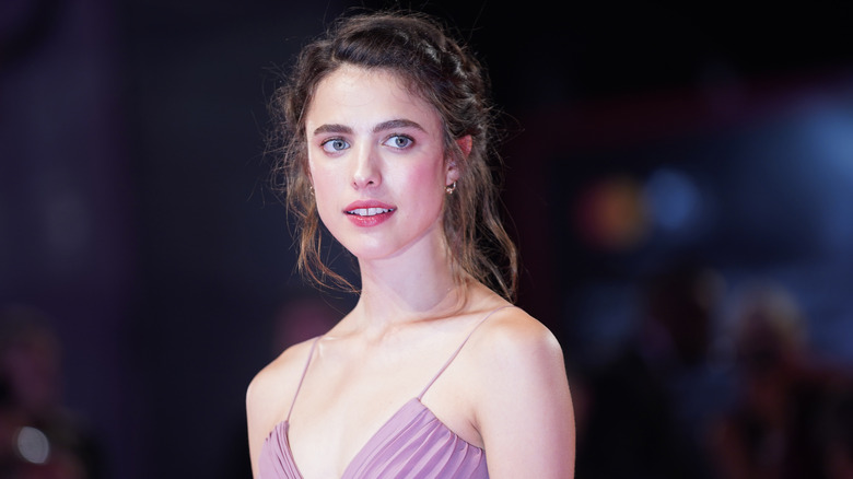 Margaret Qualley looking at camera