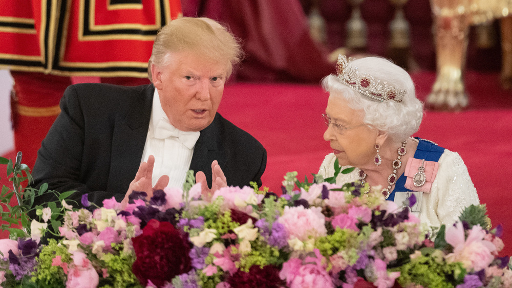 Donald Trump and Queen Elizabeth attending state banquet