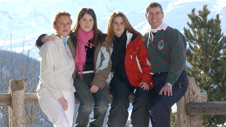 Prince Andrew with his family in Switzerland: Sarah Ferguson, Princess Beatrice and Princess Eugenie