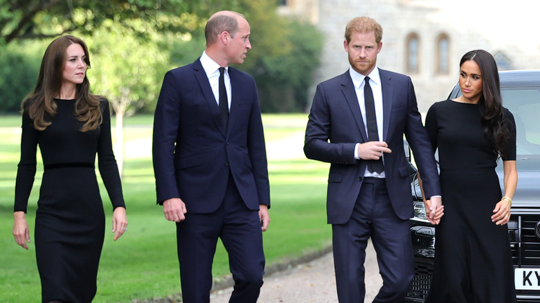 Kate Middleton, Prince William, Prince Harry and Meghan Markle walking