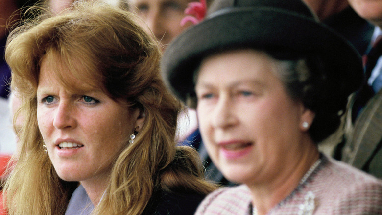 Sarah Ferguson looking on with Queen Elizabeth II