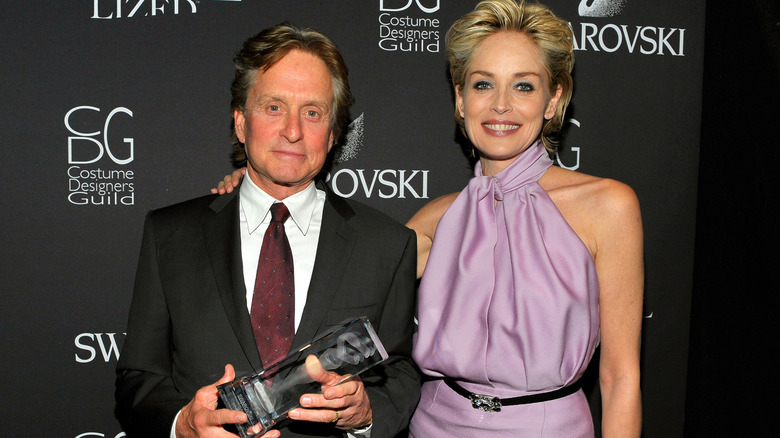 Sharon Stone and Michael Douglas smiling