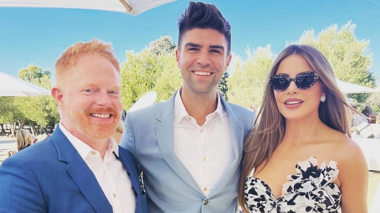 Jesse Tyler Ferguson, Justin Mikita, and Sofia Vergara posing