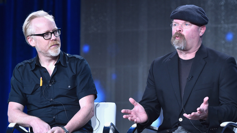 Adam Savage and Jamie Hyneman on stage