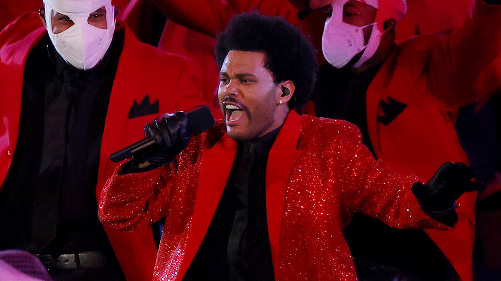 The Weeknd performing at the Super Bowl