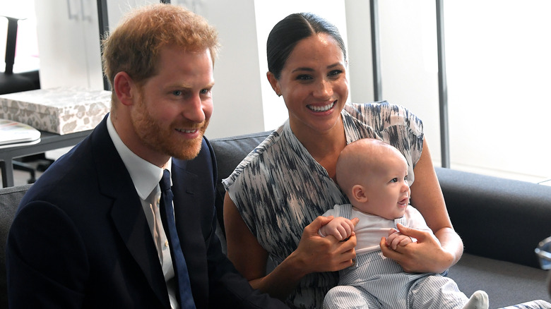 Prince Harry, Duke of Sussex, Meghan, Duchess of Sussex and their baby son Archie Mountbatten-Windsor meeting Archbishop Desmond Tutu