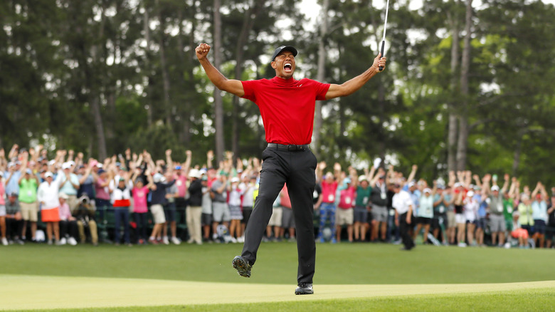 Tiger Woods celebrating