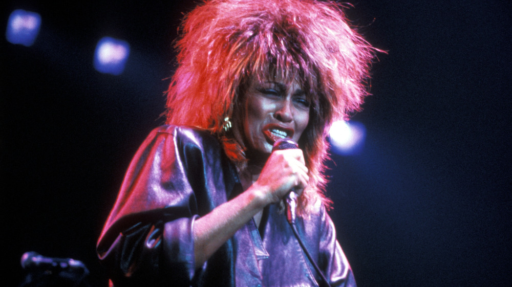 Tina Turner performing on stage at Wembley Arena in London, March 1985