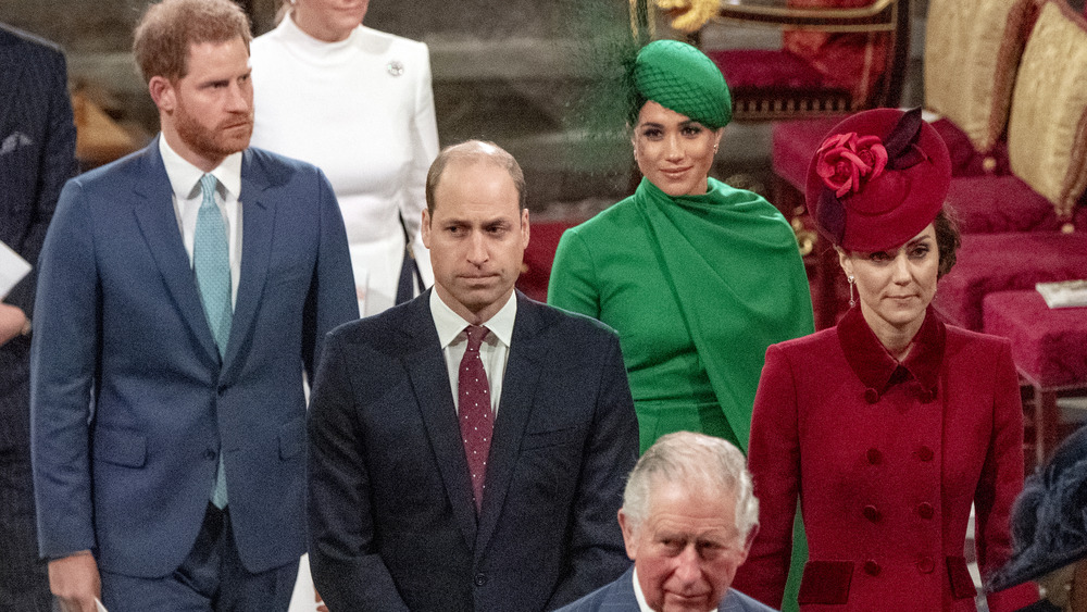 Prince Harry, Prince William, Meghan Markle, and Kate Middleton attending a royal event