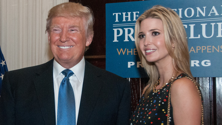 Donald Trump tanned face, Ivanka Trump smiling