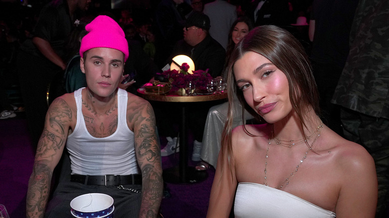 Justin and Hailey Bieber sitting