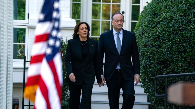 Kamala Harris and Doug Emhoff outside the Vice President's residence