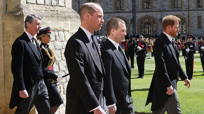 Prince Harry and Prince William appear at Prince Philip's funeral in 2021