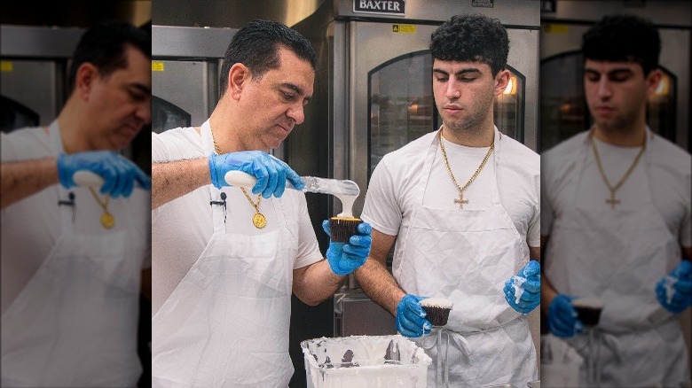 Buddy Valastro decorates with son