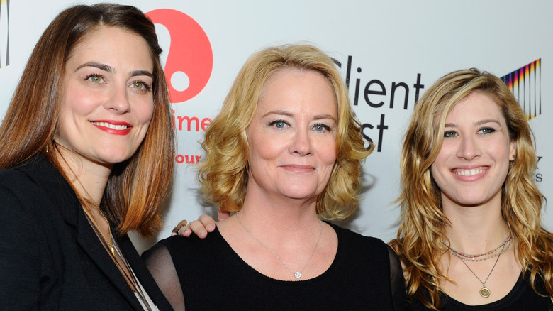 Cybill Shepherd posing with her two daughters