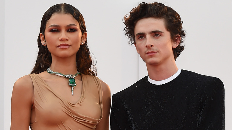 Zendaya, Timothee Chalamet posing