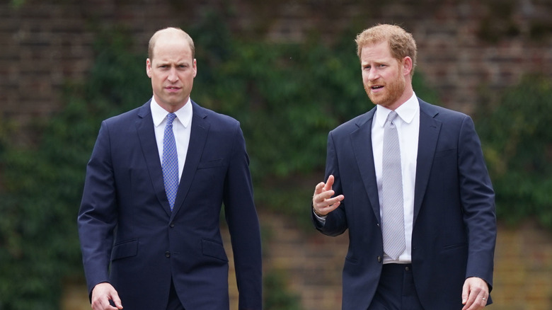 Prince William and Prince Harry at the unveiling of a statue they commissioned of their mother Diana 2021 