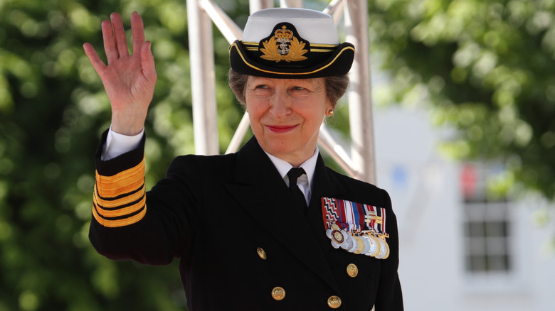 Princess Anne military uniform waving