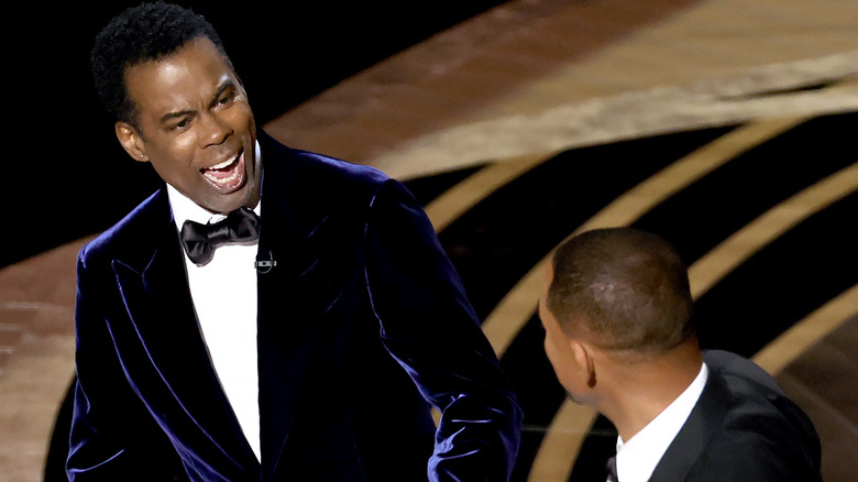 Will Smith appears to slap Chris Rock onstage during the 94th Annual Academy Awards